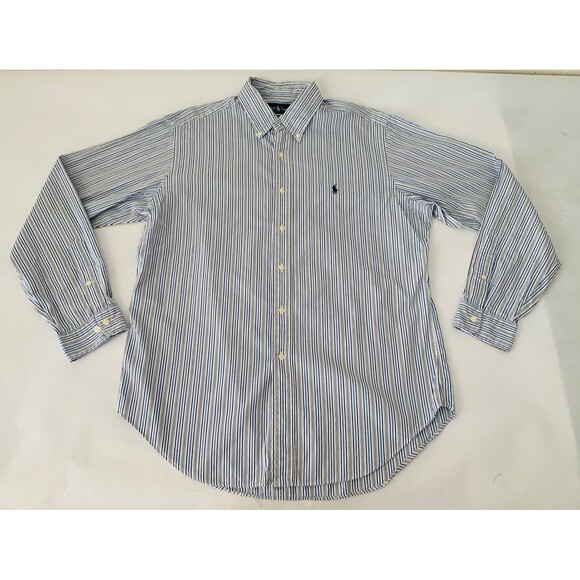Ralph Lauren Shirt Mens 16 34/35 Classic Fit Blue White Striped Button Up Pony - Picture 1 of 8